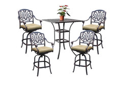 5pc patio bar set cast aluminum furniture 36" square table 4 swivel bar stools image 1
