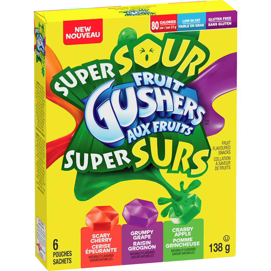 Fruit Gushers Super Sour Gushers Variety Pack (6 Pouches) (138 G ...