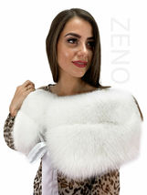 Arctic Fox Fur Shawl 47' Extra Wide Collar Pure White Stole Fur Wrap With Ribbon image 3