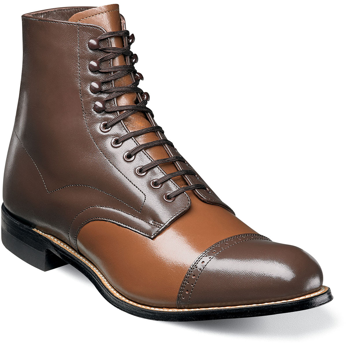High Ankle Brown Tan Rounded Cap Toe Handmade Genuine Leather Stylish Boots