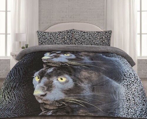 ALMA PANTHER BLACK BLANKET WITH SHERPA  SOFT THICK AND WARM 3PCS QUEEN/FULL SIZE