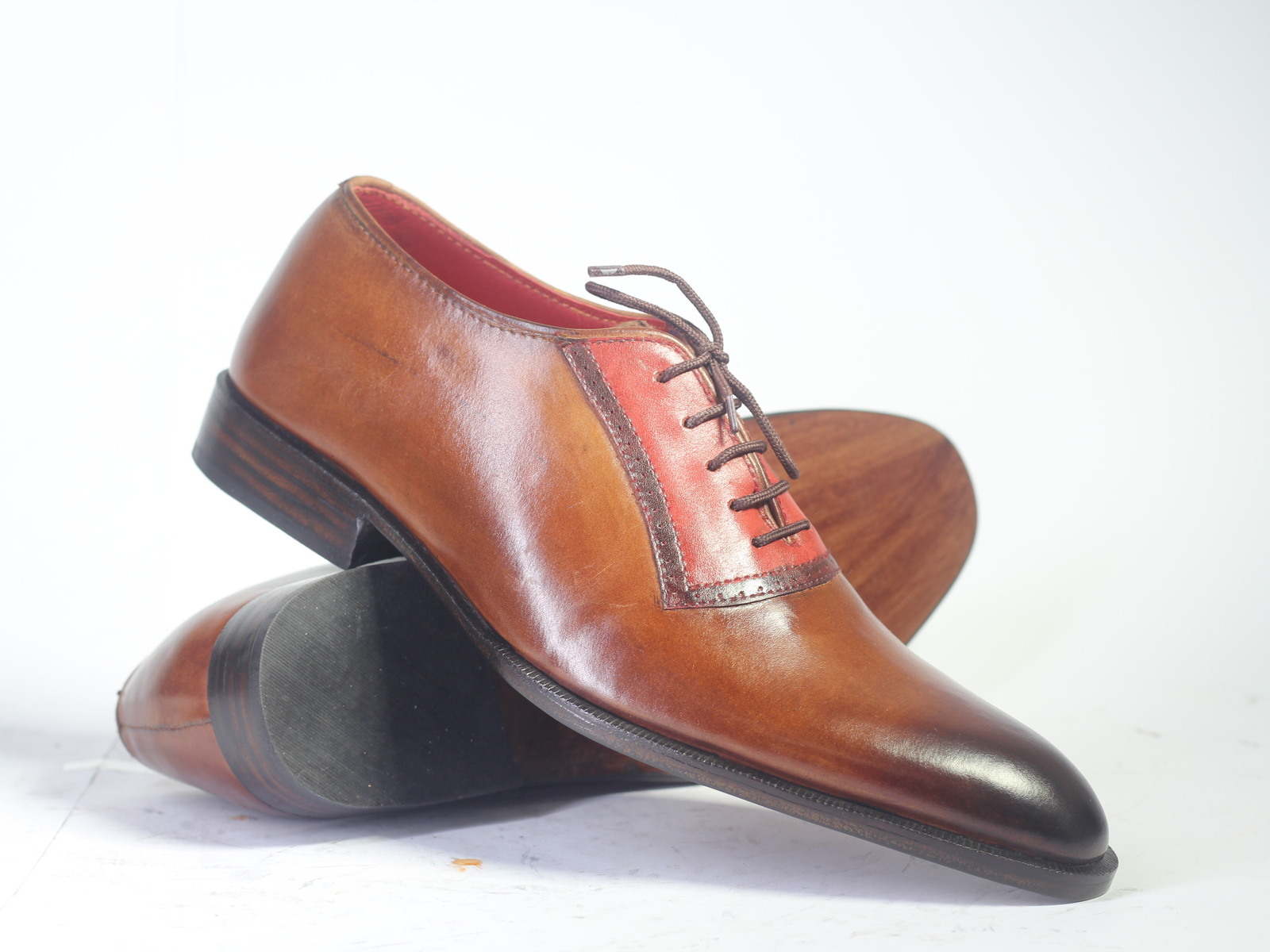 Handmade Men's Two Tone Brown Leather Dress Shoes, Men Designer Luxury Shoes