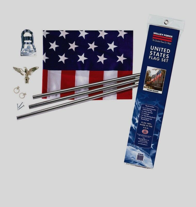 Valley Forge 3' x 5' United States US USA AMERICAN FLAG SET Pole, Mount & EAGLE