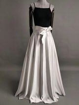 Women White MAXI Pleated Taffeta Skirt with Sash/Pockets Formal Maxi Satin Skirt image 1