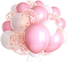 Pink Balloons + Pink Confetti Balloons + White Balloons w/Ribbon | 60 Pa... - $32.95