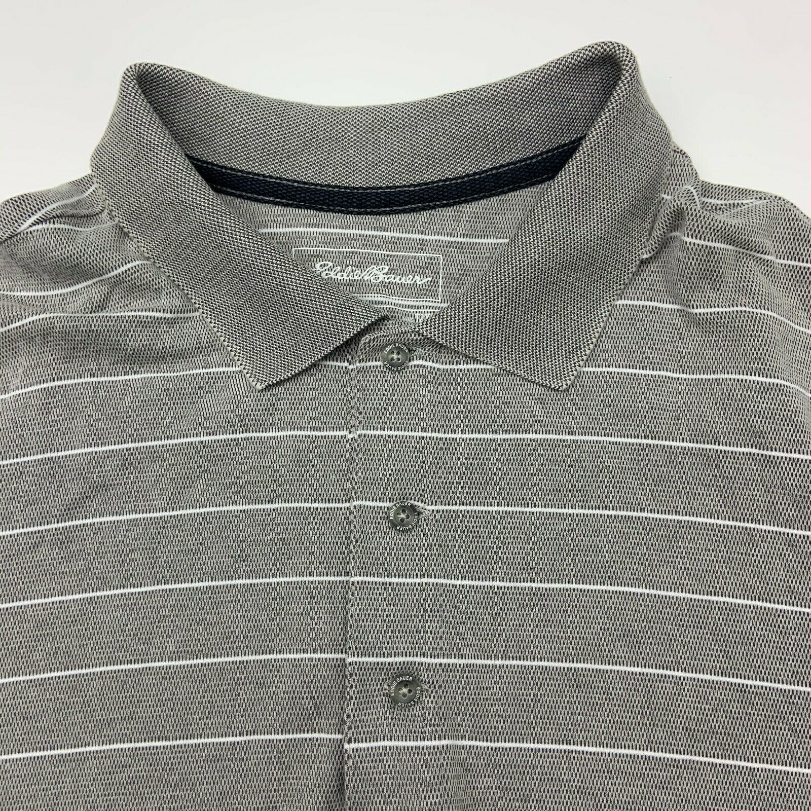 Eddie Bauer Polo Shirt Mens 2XLT Gray Stripe Short Sleeve Casual Travex ...