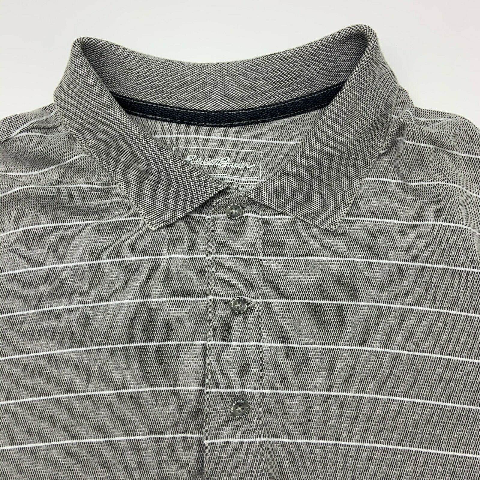 Eddie Bauer Polo Shirt Mens 2XLT Gray Stripe Short Sleeve Casual Travex