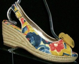 Sofft Marcela multi-colored floral peep toe slingback espadrille jute wedges 8M - $37.64