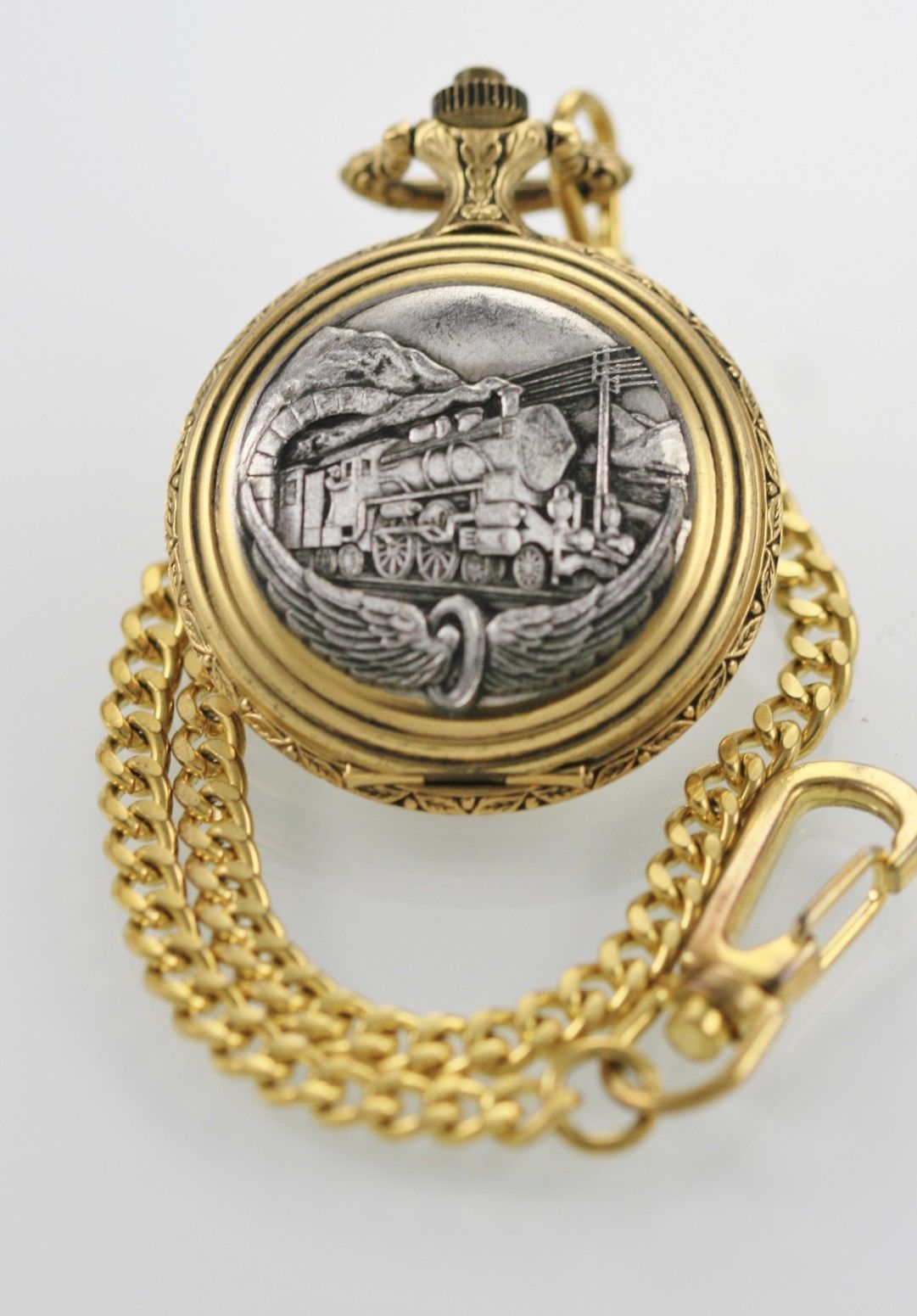 Majestron White Men's Stainless Silver Gold Pocket Quartz Battery Watch