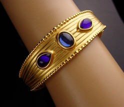 Vintage couture Bracelet - modernist blue purple cabochon bangle -  brus... - $95.00