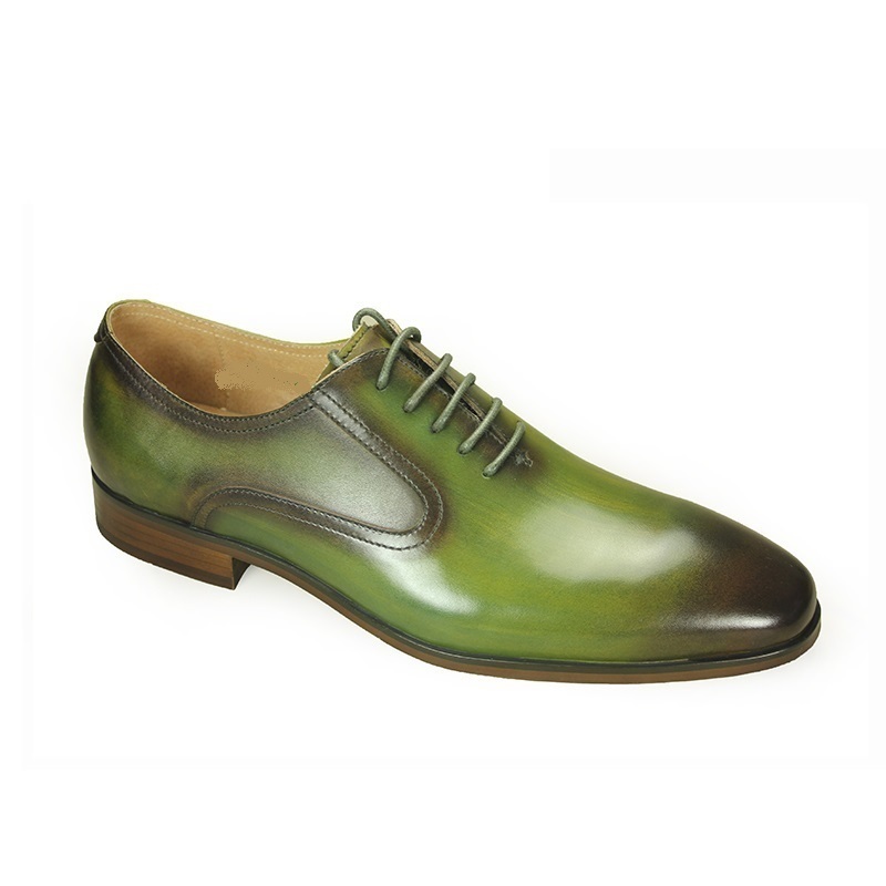 New Handmade Men Genuine Leather Handmade Olive Green Burnished Toe Oxford Shoes