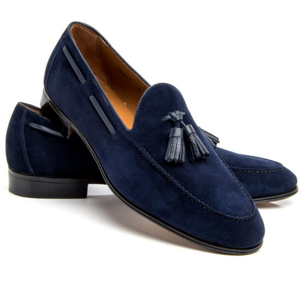 Suede Leather Blue Color Apron Toe Tassel Loafer Slip Ons Handmade Men ...