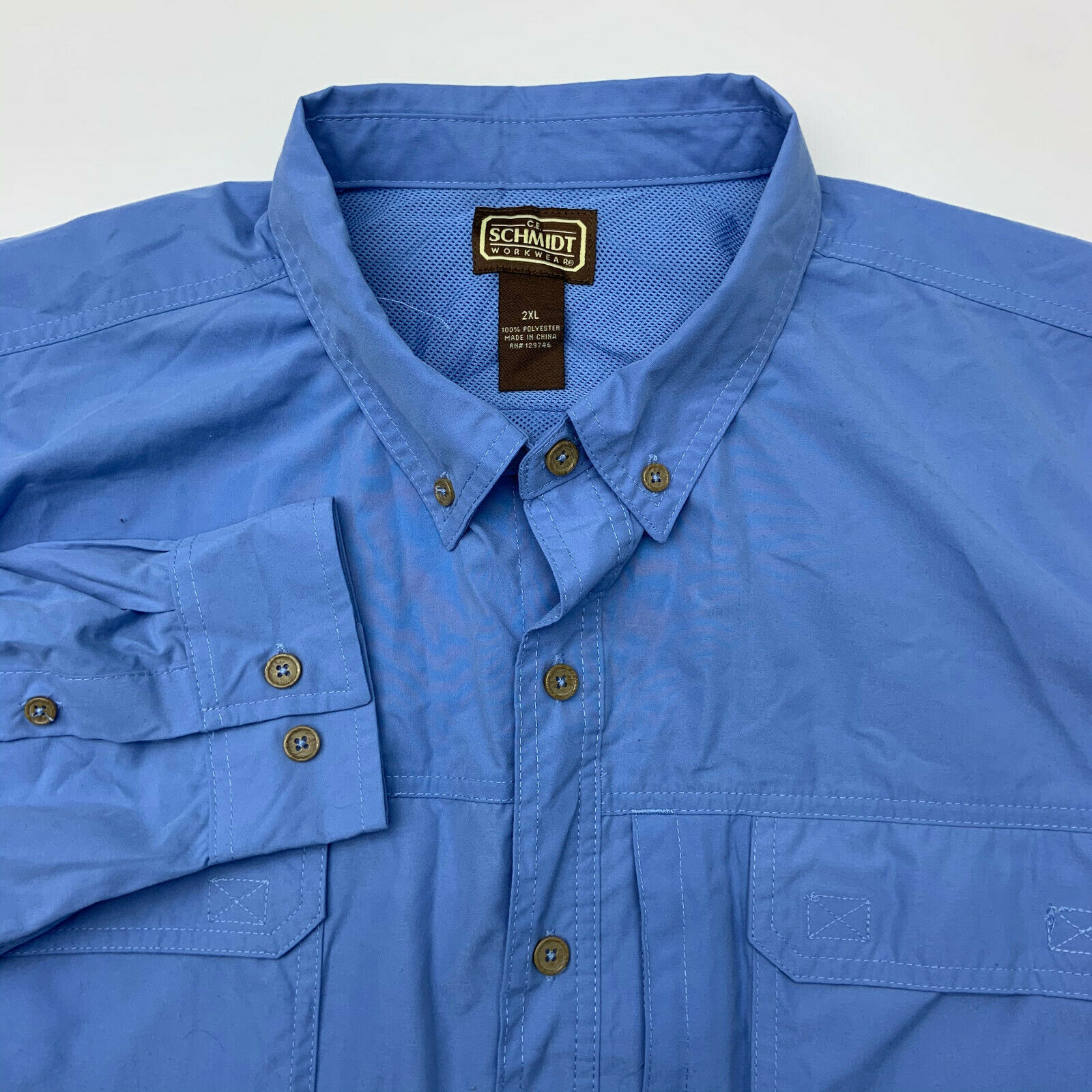 CE Schmidt Workwear Button Up Shirt Mens 2XL Blue Vented Fishing Casual ...