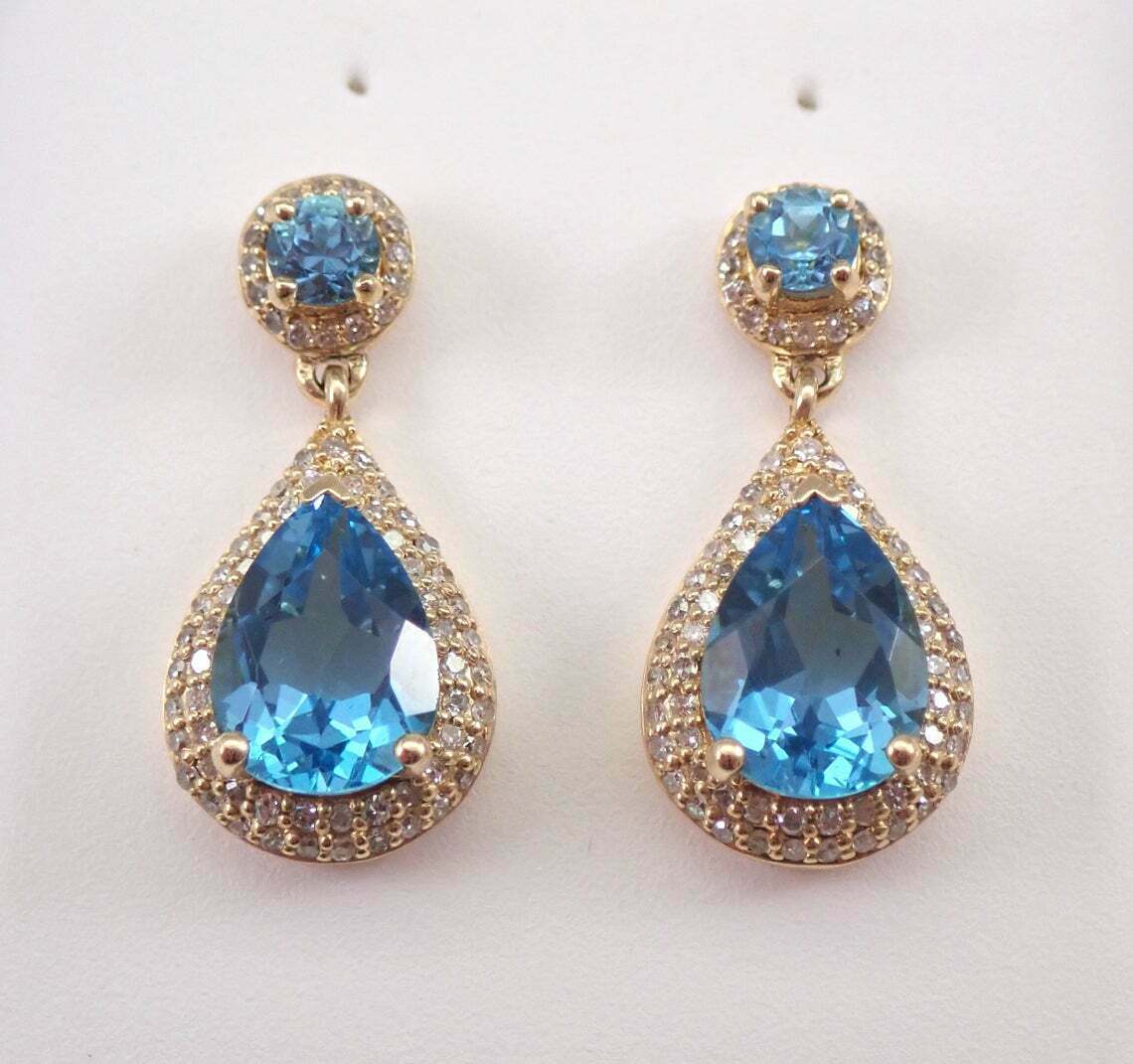 5Ct Blue Topaz Diamond Halo Dangle Drop Earrings 14K Earrings 14K ...