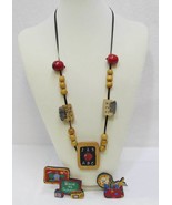 Teacher School Pins Wooden String Necklace Apple Beads Erasers ABC 123 L... - $10.34
