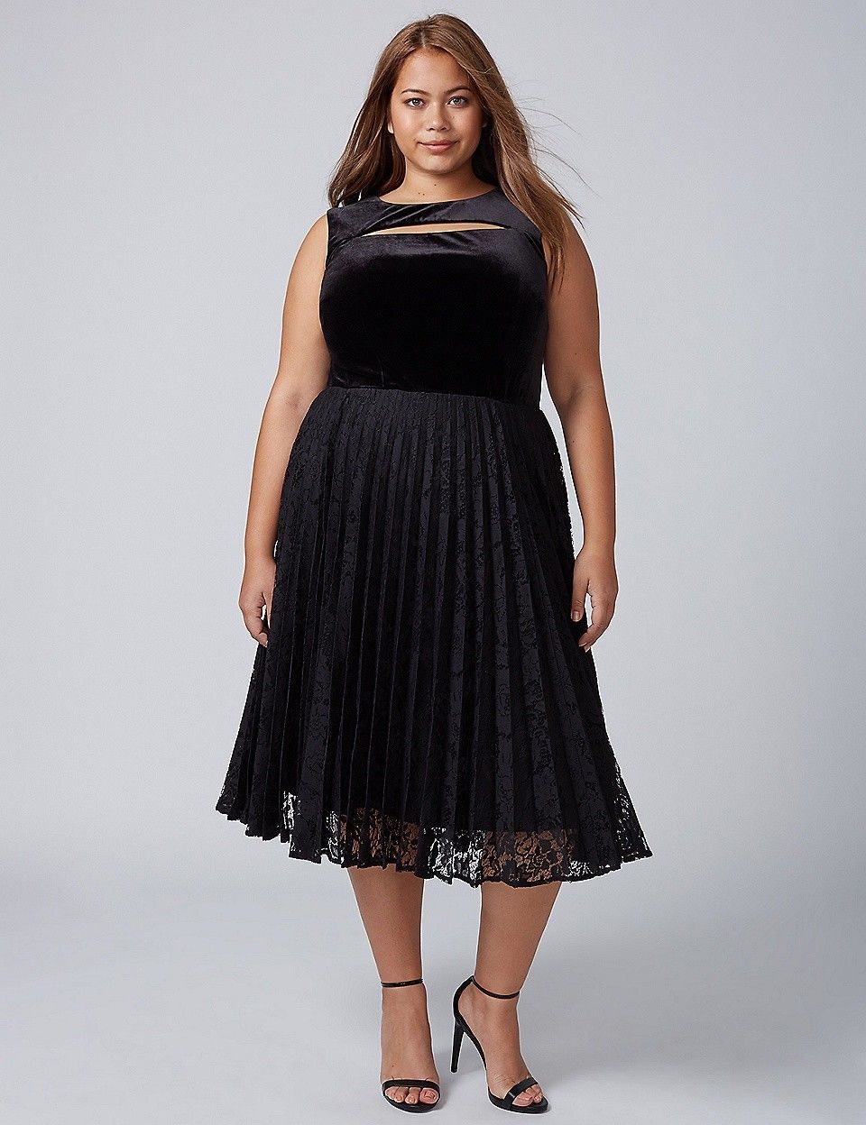 lane-bryant-plus-black-velvet-pleated-midi-lace-cocktail-wedding-dress-20-2x-nwt-dresses