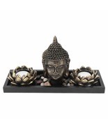 Buddha & Lotus Poly Resin 11"X4"X6" Candle Stand Gift Set - $51.46