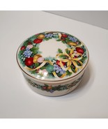 Mikasa Round Trinket Box with Lid, Christmas Bouquet, 1980s ceramic lidd... - $19.99