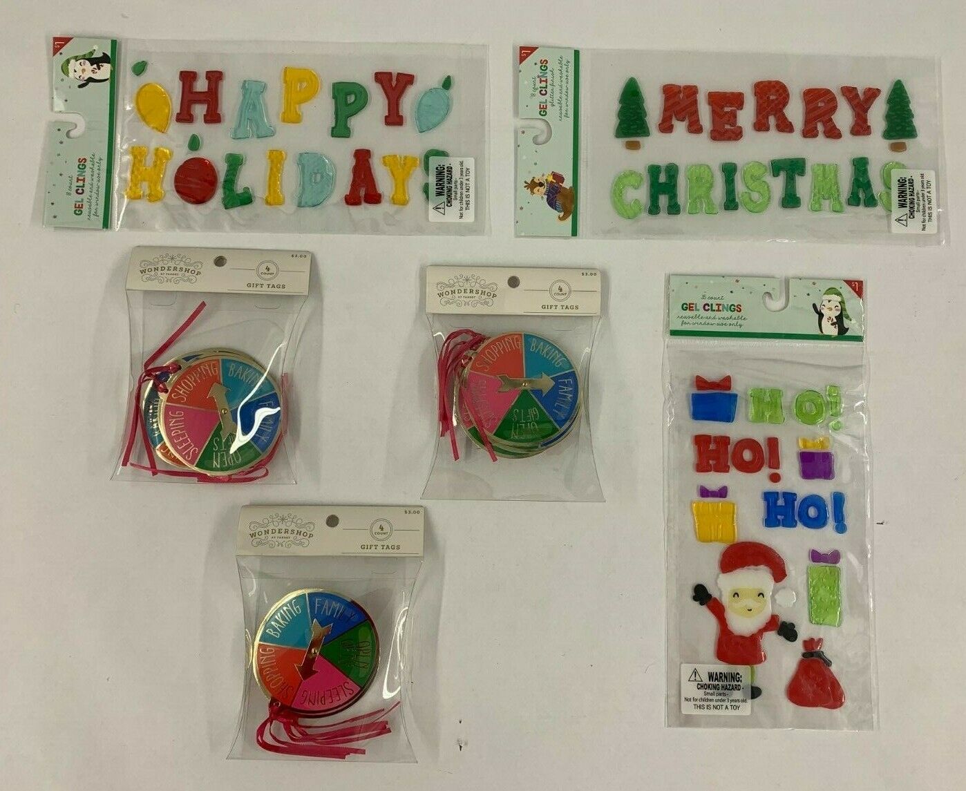 Lot of Wondershop Gift Tags - 3 Packs of 4 & Decorative Window Clings (3 packs)