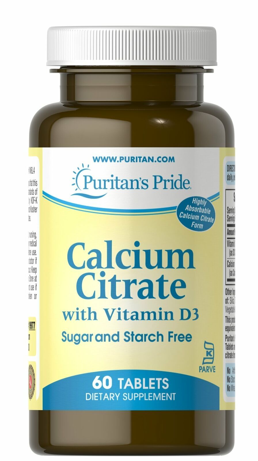 Puritan's Pride Calcium Citrate with Vitamin D Kosher 60 Tablets