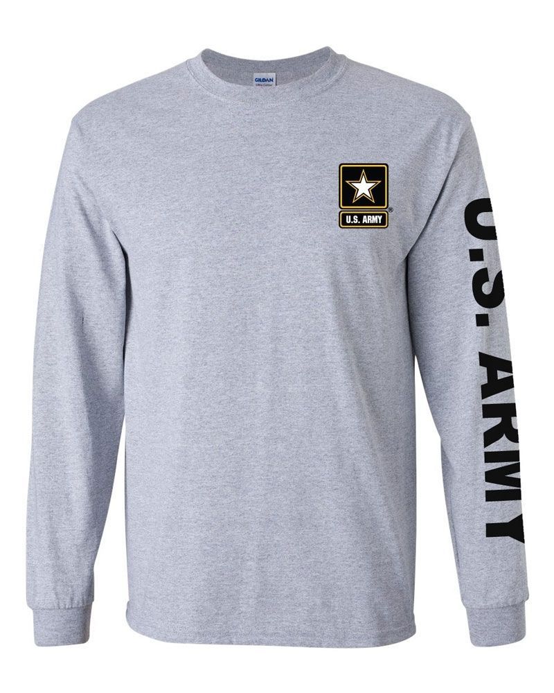 army star logo sport grey long sleeve military graphic t-shirt shirt M ...
