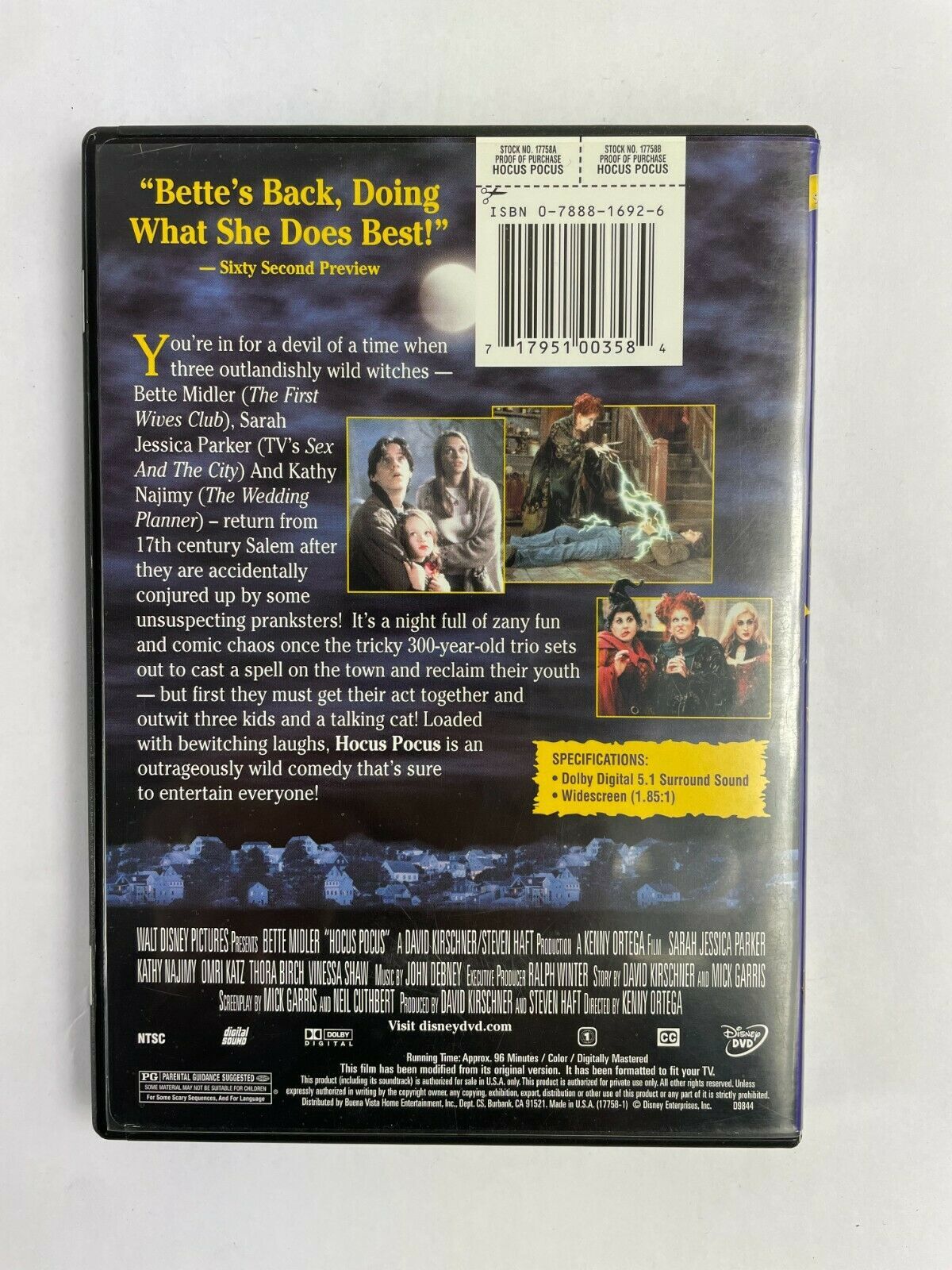 Hocus Pocus Very Very Funny A 10 Bette Midler Kathy Najimy Sarah DVD ...