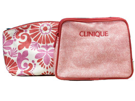 2 Clinique Vintage 1990’s Cosmetic Bags Pouches Pink Fleur-De-Lis Print & Rose - $10.95