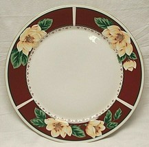 Sweet Magnolia Gibson Designs Dinner Plate Three Maroon Panels White Floral - $21.77