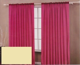 Two Panels CHECKED Texture Rod Pocket Transparent Voile Fabric Curtain Set-Beige - $14.92