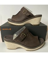 Merrell Halendi Slide Leather Sandal Bracken 9 Women&#39;s Brown Shoe Heel - $56.09