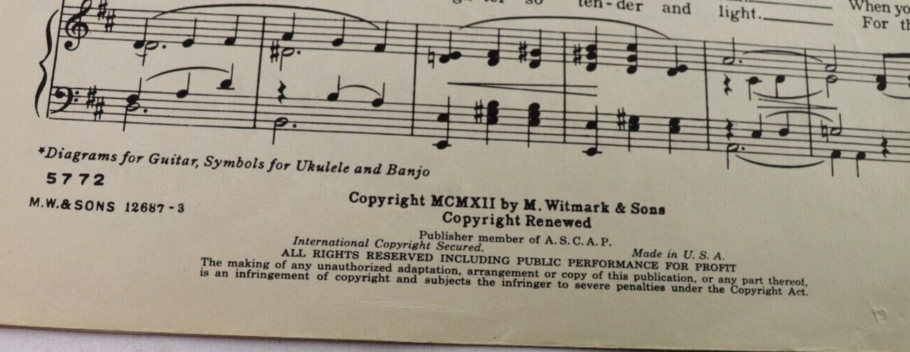 Vintage When Irish Eyes are Smiling SHEET MUSIC Ernest R Ball Olcott