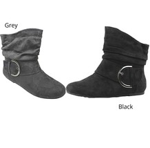 Top Moda Pad-51 Slouch Large Buckle Flat Heel Faux Suede Ankle Boots - $32.88