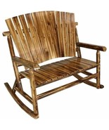 Rustic Fir Wood Log Cabin Outdoor Rocking Chair Loveseat with Fan Back D... - $247.99