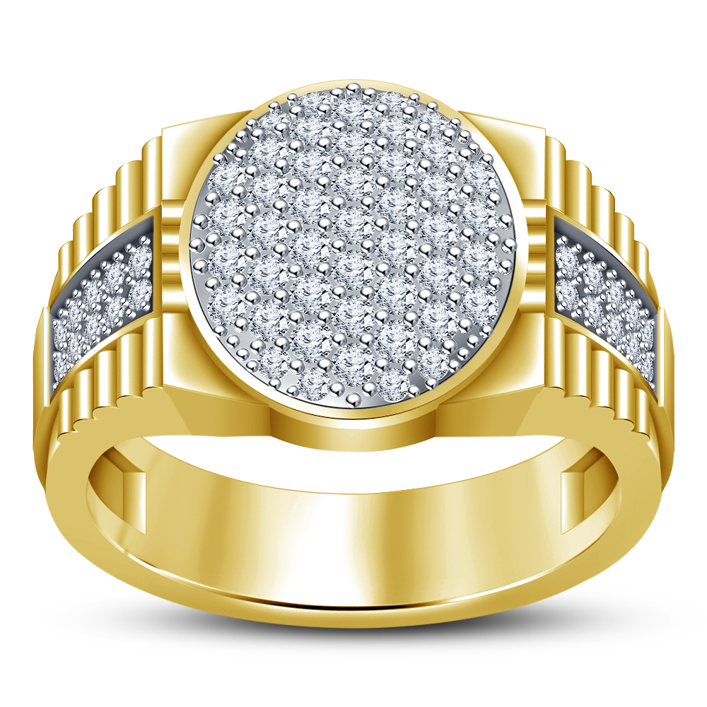 Pure Silver Ring for Men with 14K Yellow Gold Finish Lab Diamond New Year Gift Rings