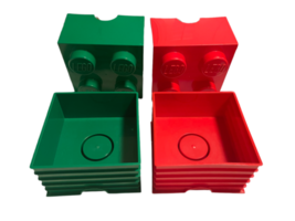 Large Green Red Lot 2 Lego Stackable Storage Organizer Brick Box Container Bin image 5