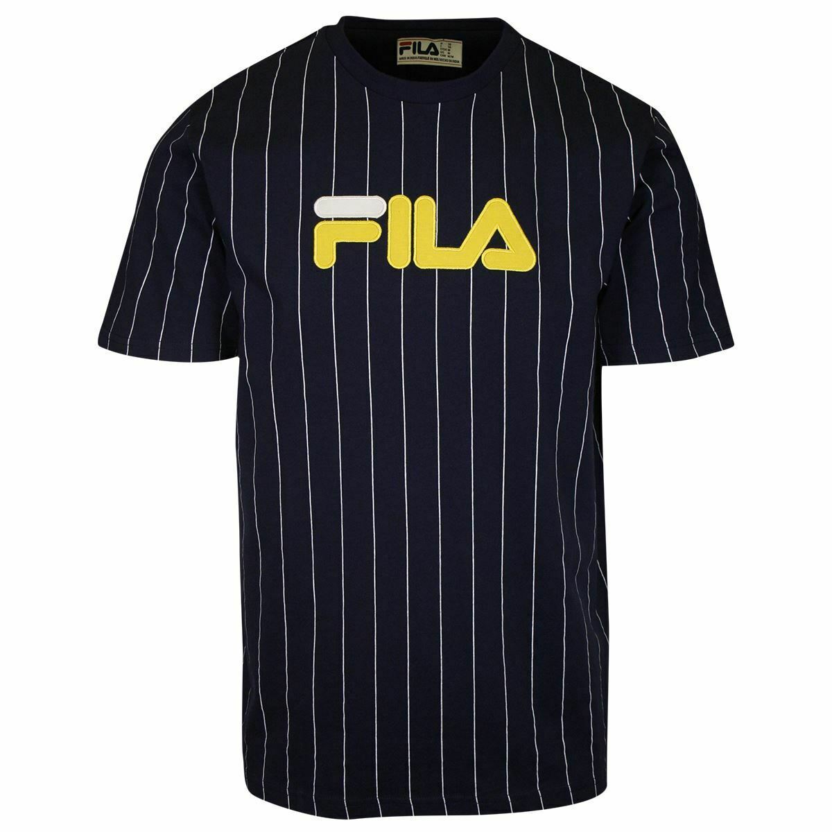 FILA Men's Navy Blue & White Striped Yellow Logo S/S T-Shirt (166)