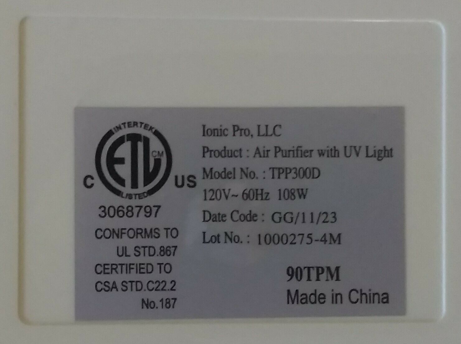 therapure tpp300d filter