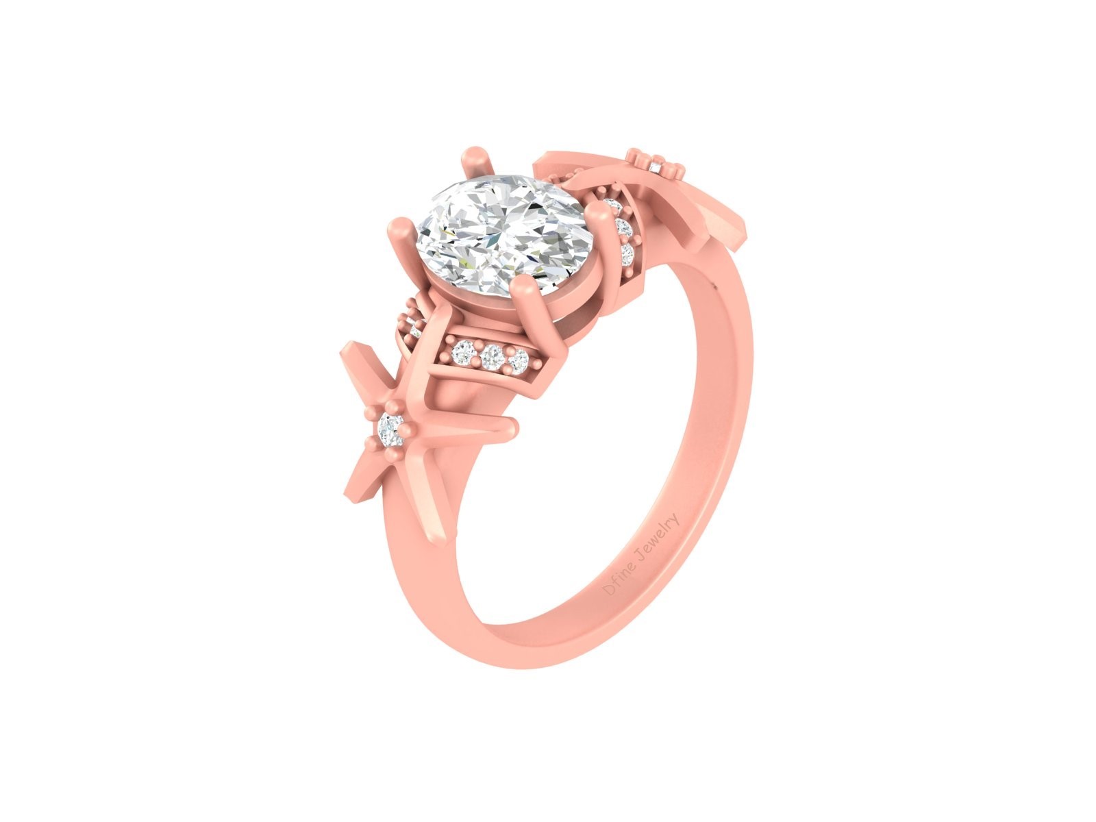 Oval Diamond Engagement Ring Sea Starfish Ring Womens Wedding Jewelry Free Ship