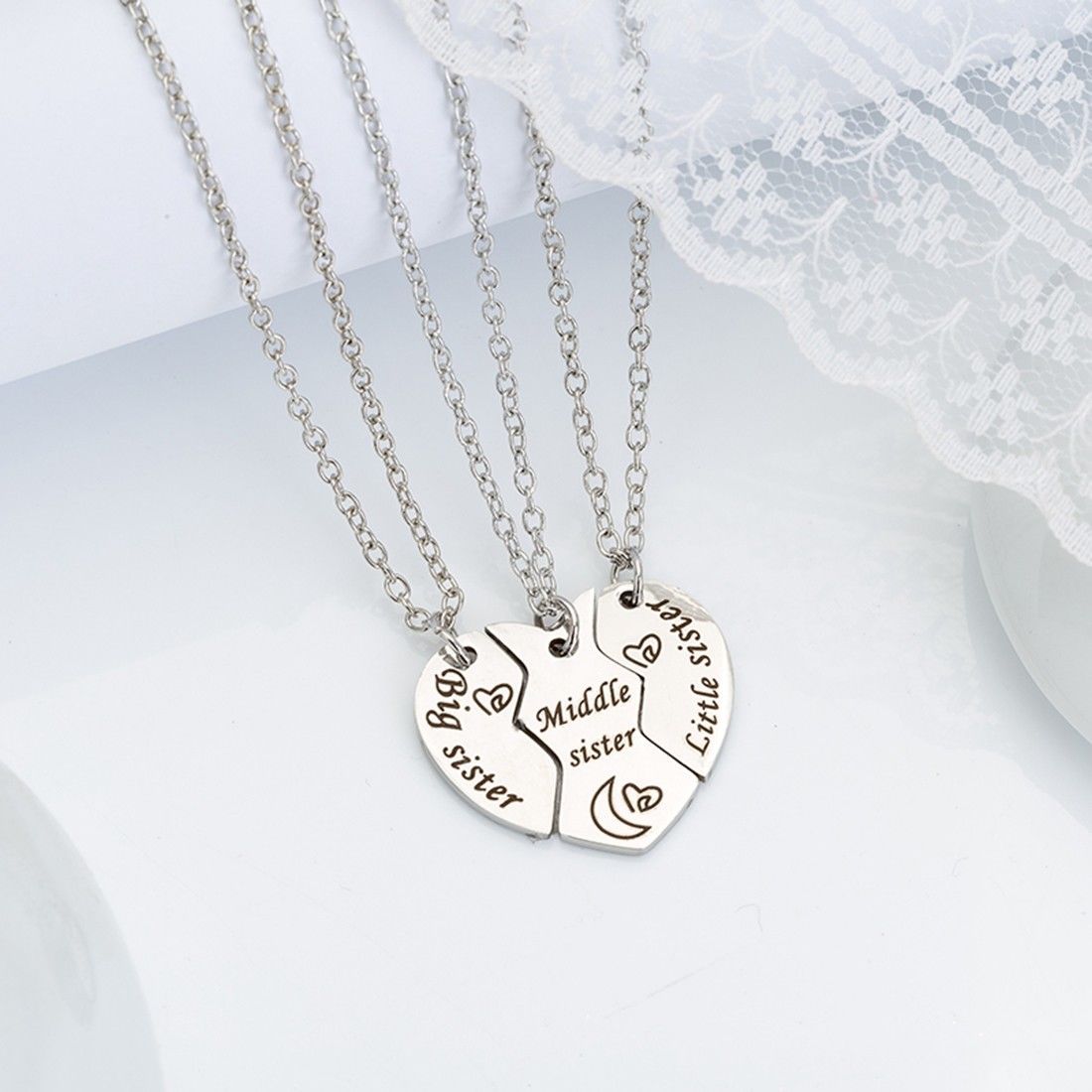 [Jewelry] 3pcs Best Friend Forever/3 Sisters Heart Necklace for ...