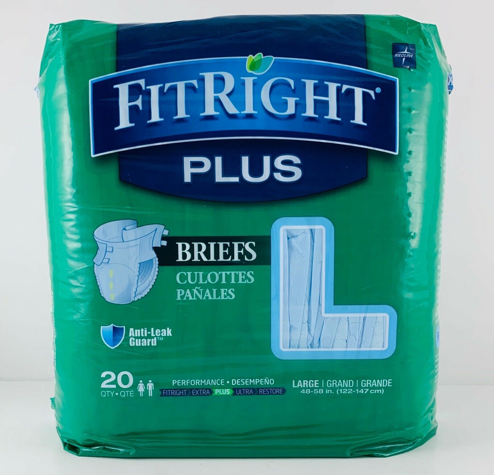 Medline FitRight PLUS Briefs 20 Pack Size Large Anti-Leak Guard Adult ...