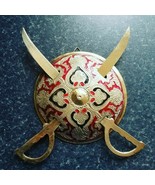 Sikh Singh Khalsa Kaur Brass DHALL &amp; two Kirpans Letter Opener Wall Hang... - $22.95
