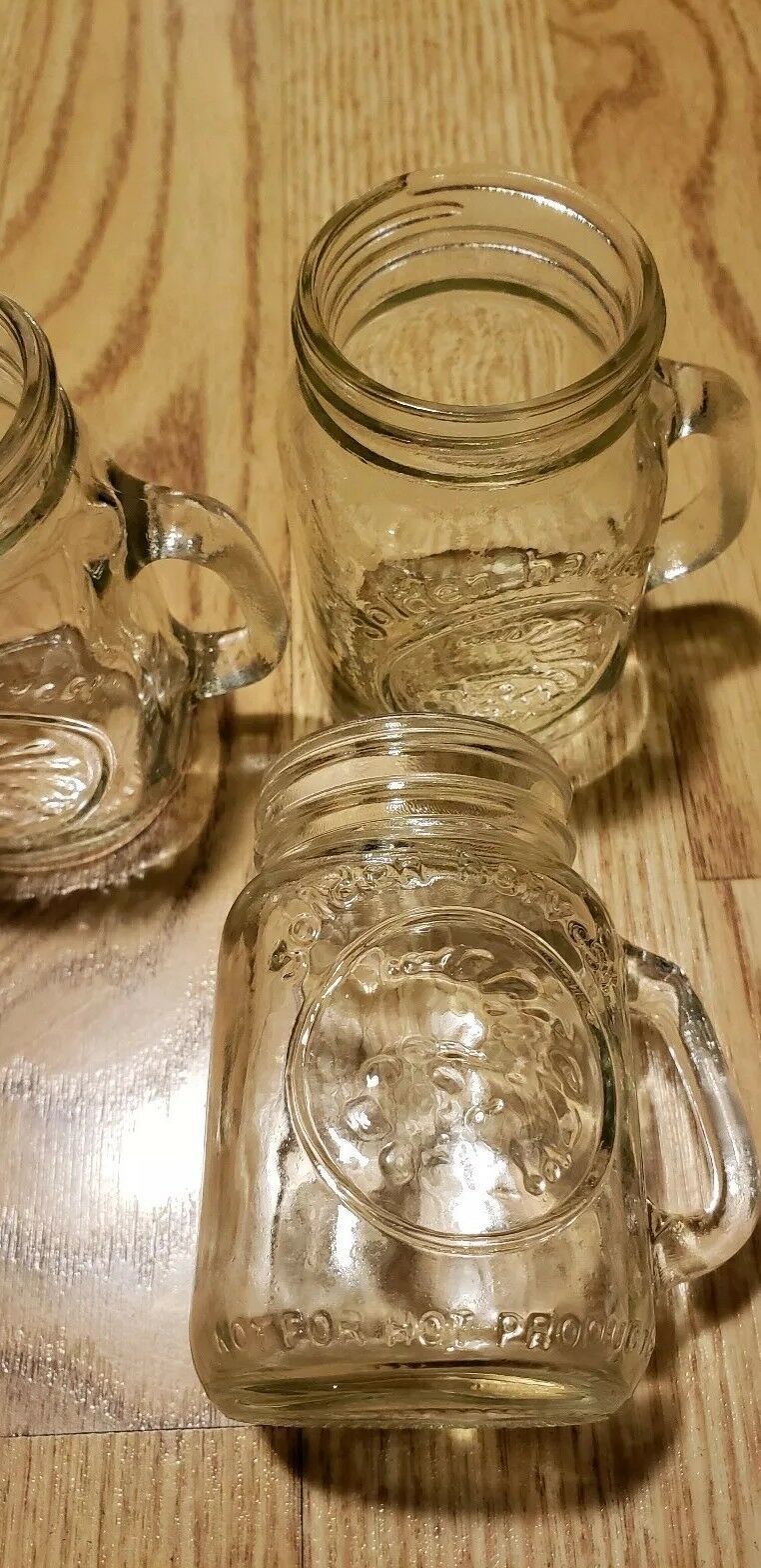 Primary image for Vintage Golden Harvest Mini Mugs Glass Jar Set of 3 NICE 3 1/4" Tall Handles