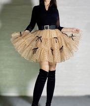 Champagne Polka Dot Tulle Skirt A-line Puffy Knee Length Tulle Holiday Outfit image 1