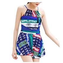 PANDA SUPERSTORE Women Blue Green Patterned One Piece Bathing Suit High Neck Sex