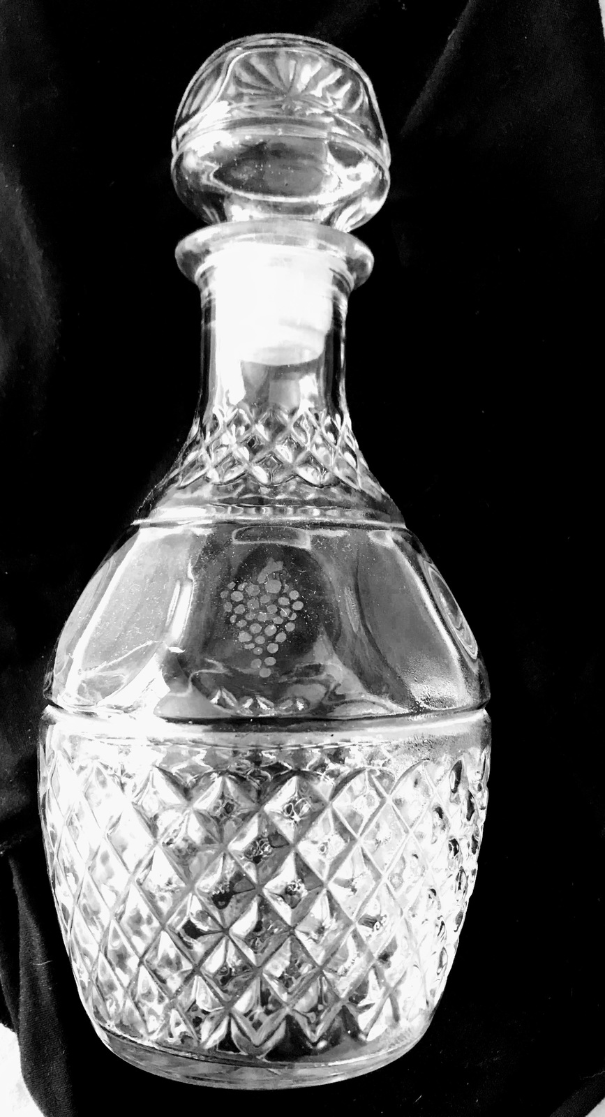 70’s Crown Royal Cut Glass Decanter W Etched Grapes/Crown Logo W/Glass Stopper Decanters