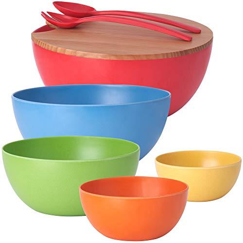 8PCS Large Salad Bowl Set（6 Quart）with Lid and Servers, Extra Large