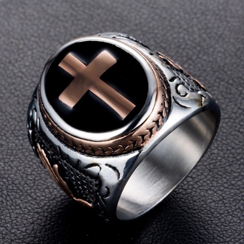 Men's Christian Holy Cross Stainless Steel Hand of God Ring Sizes 713