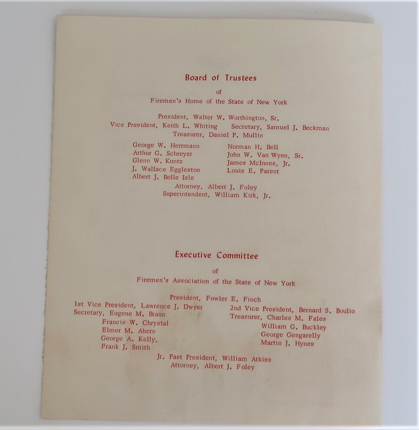 Vtg Program Volunteer Firemen's Home Hudson NY 1967 Rare Ephemera Other