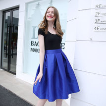 Women Royal Blue PLEATED MIDI Skirt Outfit Taffeta Midi Pleated Skirt Plus Size image 14