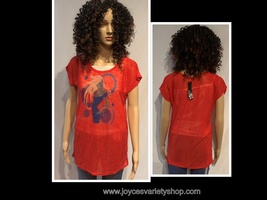 Uptown Girl T-Shirt Tank &amp; Sheer Over Juniors SZ XL Red Multi Color - $7.99